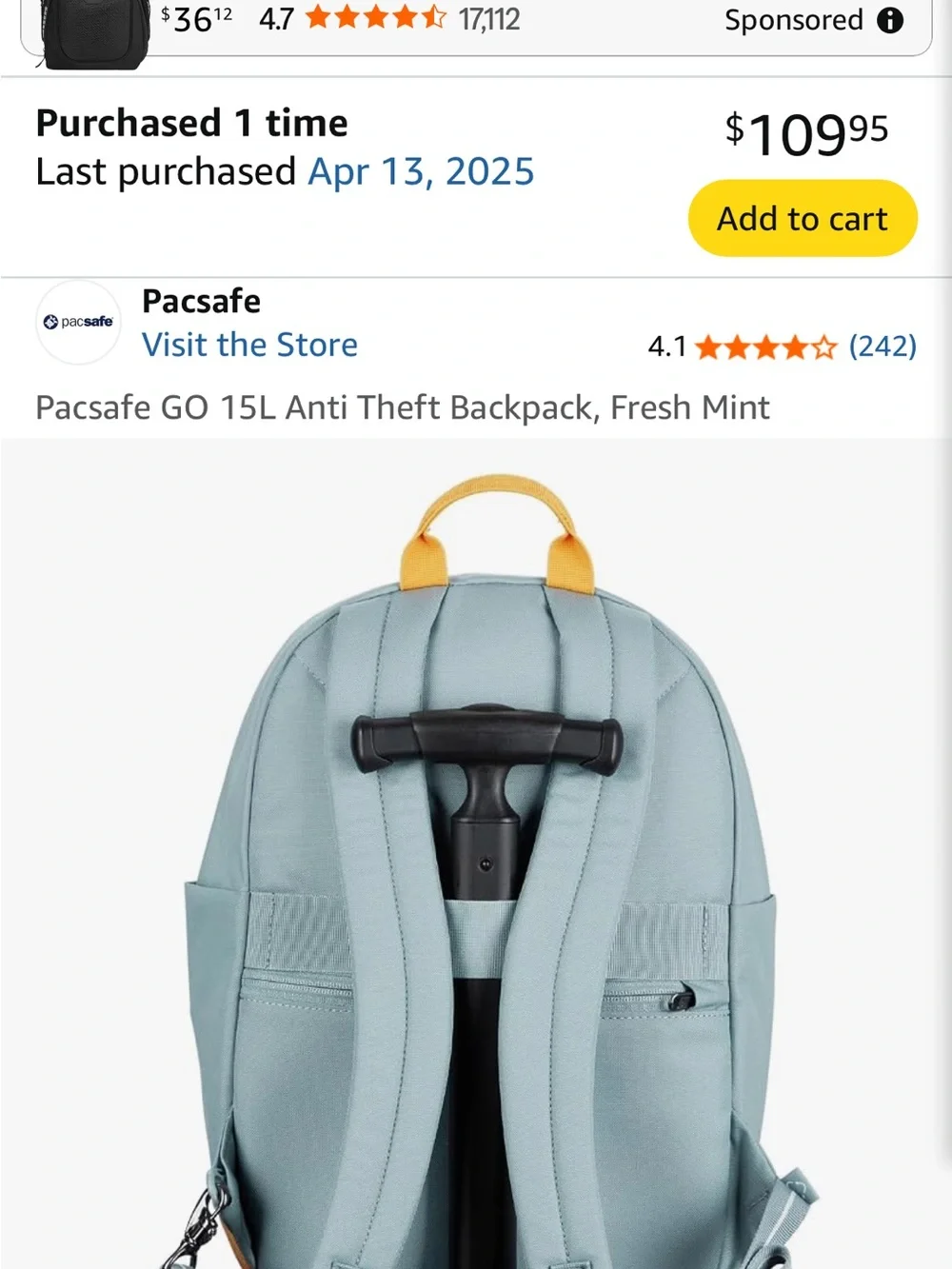 Pacsafe Sky Blue & Tan Anti-Theft Travel Backpack